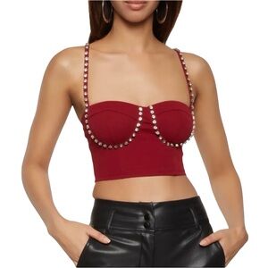 Haute Monde Burgundy rhinestone trim Crop Top